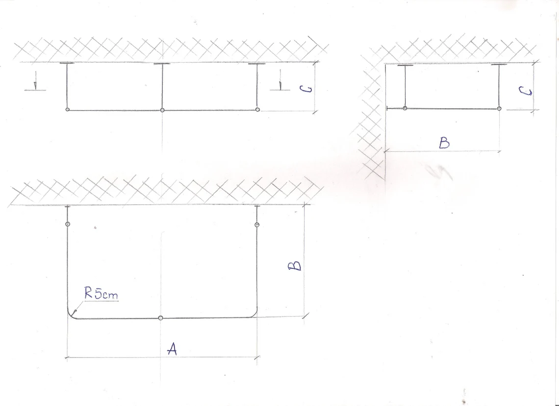U Shaped Shower Curtain Rod for Bathroom, Fitting and Dressing room for Ceiling Montage at Custom Size - Image 3