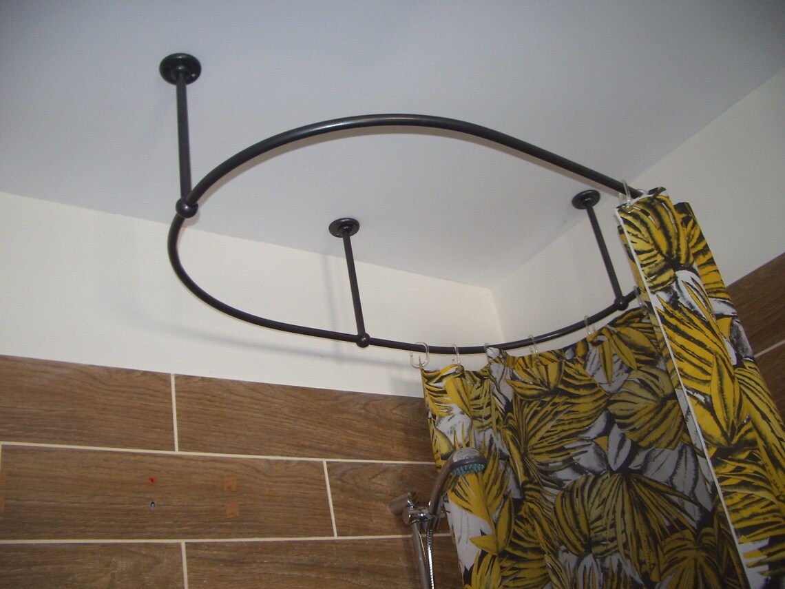 Oval Shaped 360 degrees Shower Curtain Rod for Bathroom, Fitting and Dressing room with Ceiling Brackets at Custom Size