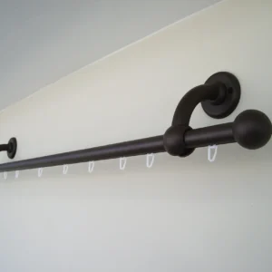 Single Curtain Rail for Window with Rollers, Curved Wall Brackets and Ball Ends