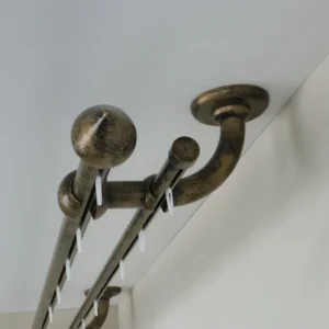 Double Curtain Rail with Different Pipes for Window with Rollers, Double Curved Wall Brackets and Bell Ends