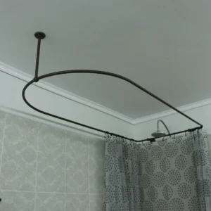 Semi Oval & Square Shaped 360 degrees Shower Curtain Rod for Bathroom with 1x Front Ceiling Bracket and 2x Back Wall Brackets at Custom Size